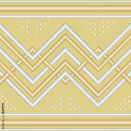 Seamless pattern with intertwined zigzag tubes gold and silver color