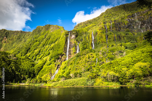 Azores landscape in Flores island. Waterfalls in Pozo da Alagoinha. Portugal photo