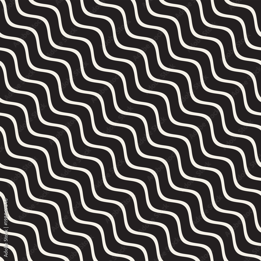 Vector Seamless Black and White Hand Drawn Wavy Lines Pattern Vector Seamless Black and White Hand Drawn Wavy Lines Pattern