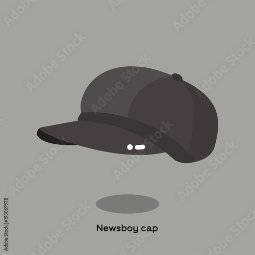 NEWSBOY CAP
Grey fabric newsboy cap on light grey background. Casual cap with small brim in front like flat cap. This cap are also called baker boy, bandit cap, apple cap, eight piece cap.