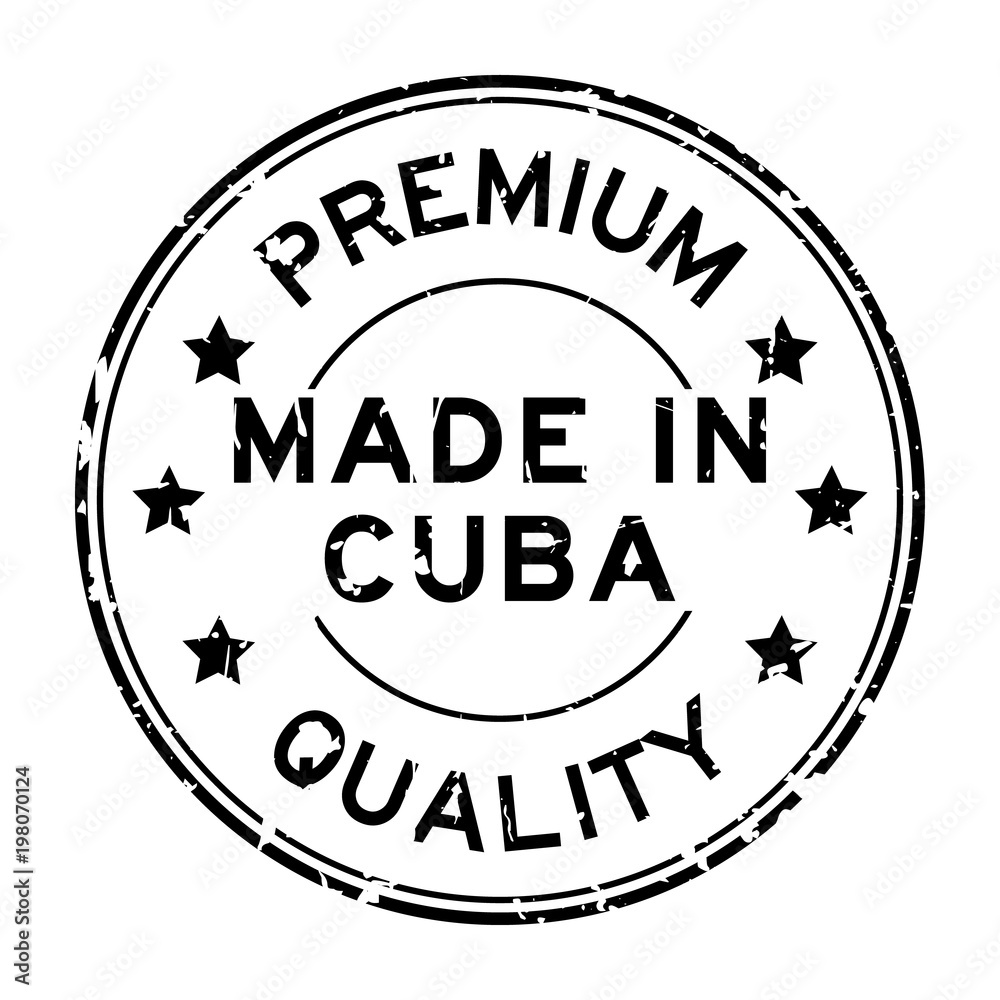 Grunge black premium quality made in Cuba round rubber seal stamp on white background