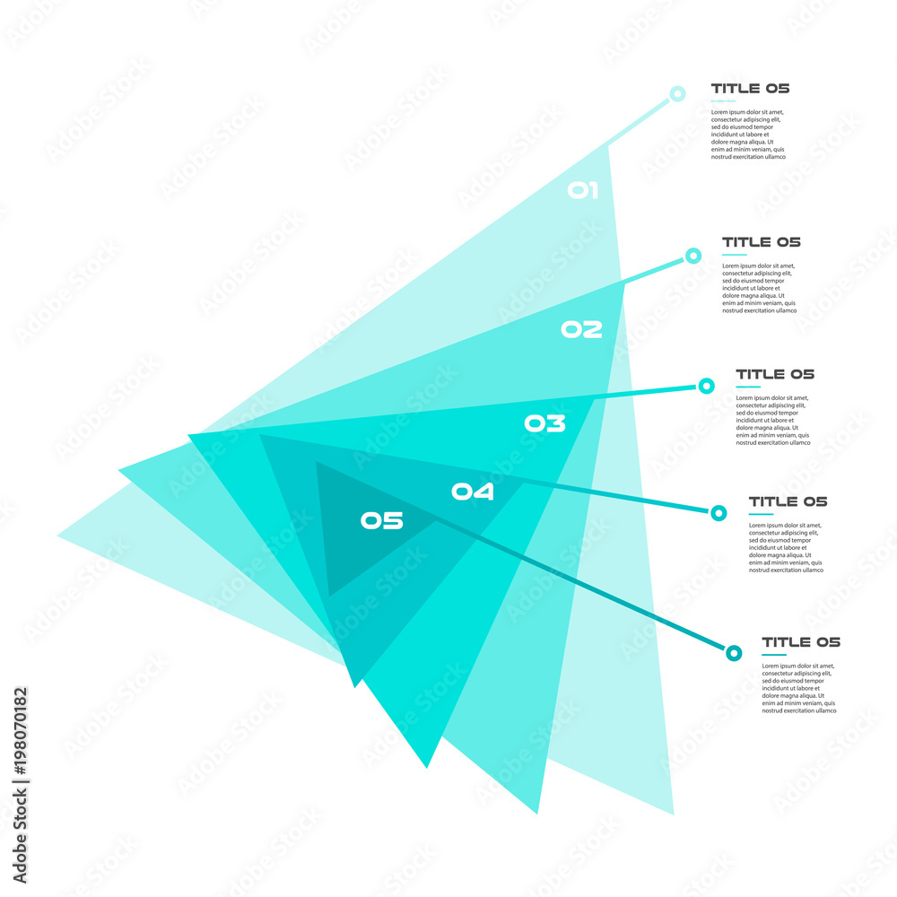 Concentric diagram step by step in a series of triangle. Element of chart, graph, diagram with 5 options - 20, 40, 60, 80, 100 percent, parts, processes. Vector business template for presentation