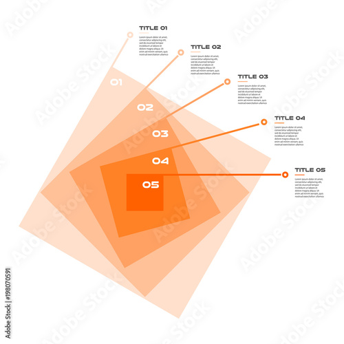 Concentric infographics step by step in a series of squares. Element of chart, graph, diagram with 5 options - 20, 40, 60, 80, 100 percent, parts, processes. Vector business template for presentation