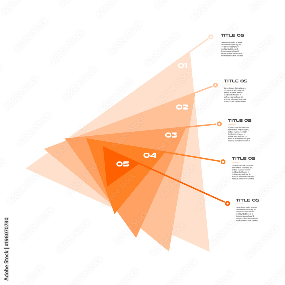 Concentric infographics step by step in a series of triangle. Element of chart, graph, diagram with 5 options - 20, 40, 60, 80, 100 percent, parts, processes. Vector business template for presentation