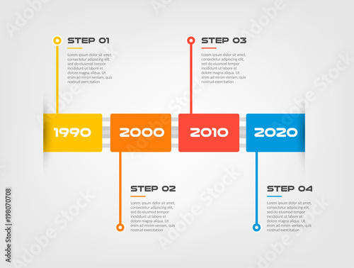 Horizontal Steps timeline infographics a rectangle with rounded corners- can illustrate a strategy, workflow or team work, vector flat color © antonnikulin