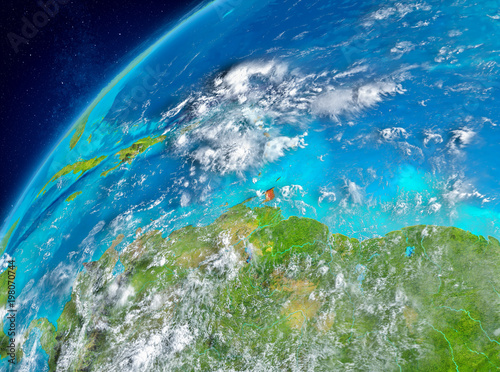 Space view of Caribbean in red