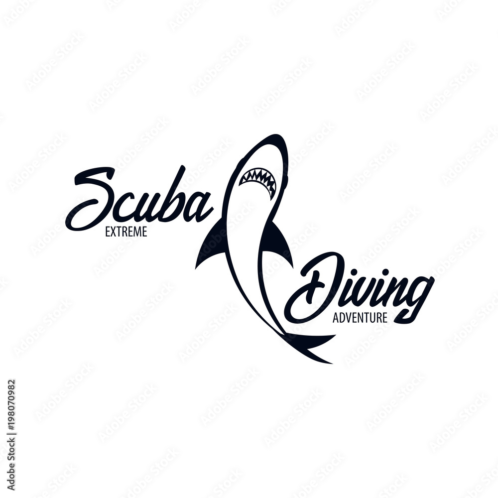 Obraz premium Scuba Diving Club. Emblem or logo with Shark. Vector illustration