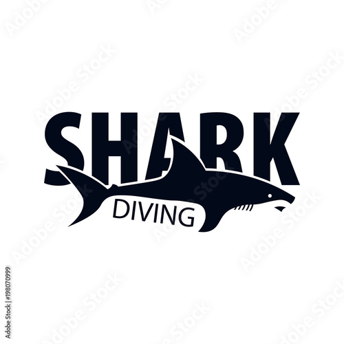 Diving Club. Emblem or logo with Shark. Vector illustration