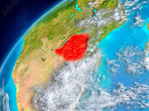Space view of Zimbabwe in red