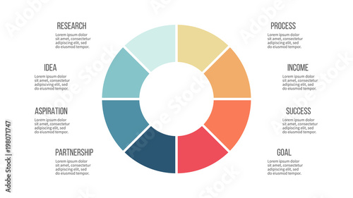 Business infographics. Circle with 8 parts, options. Vector template.