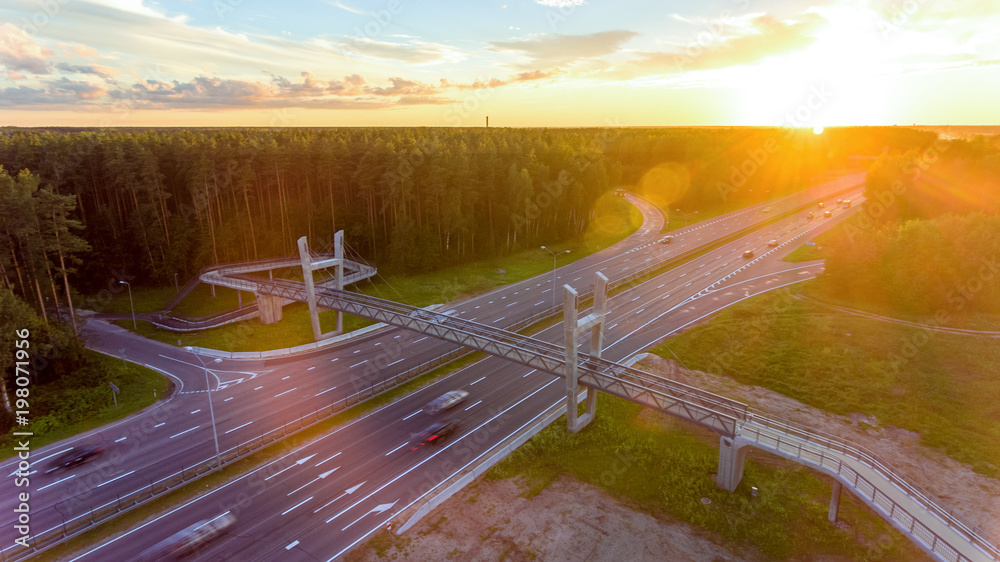 Fototapeta premium Bridge, viaduct, motorway view from above..