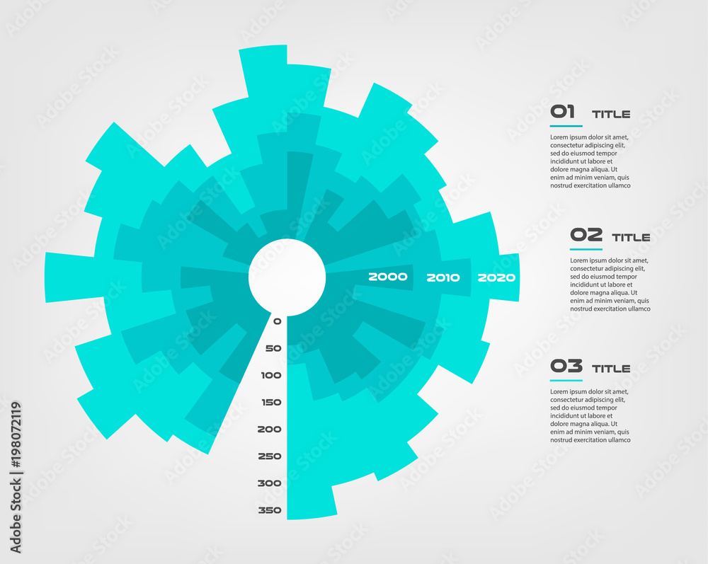 Sunburst chart color infographics step by step in a series of circle. Element of chart, graph, diagram with 5 options - parts, processes. Vector business template for presentation