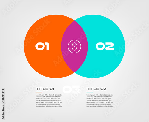 Venn diagram infographics for two circle design vector and marketing can be used for workflow layout, annual report, web design. Business concept with steps or processes