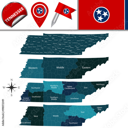 Map of Tennessee with Regions