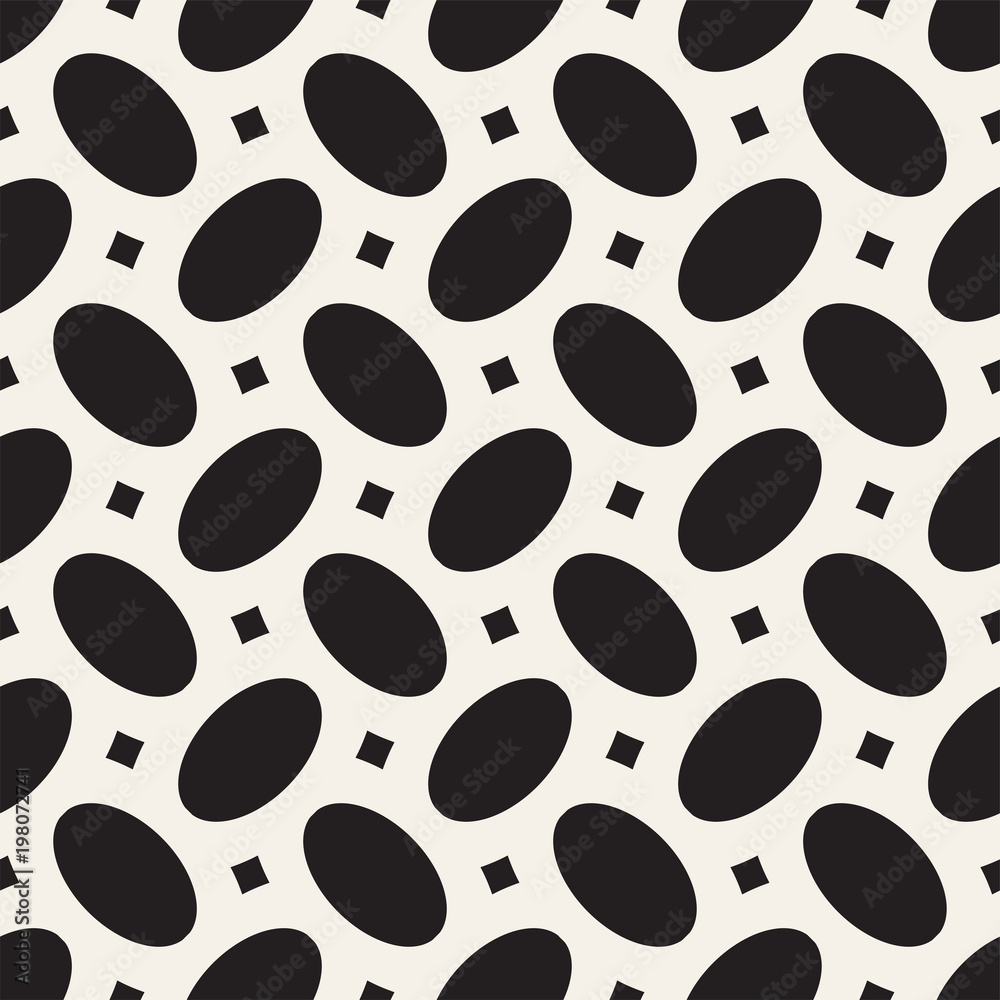 Vector geometric seamless pattern with curved shapes grid. Abstract monochrome rounded lattice texture. Modern repeating background design Vector geometric seamless pattern with curved shapes grid. Abstract monochrome rounded lattice texture. Modern repeating background design