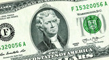 Banknote of two american dollar with portrait of Thomas Jefferson, detail