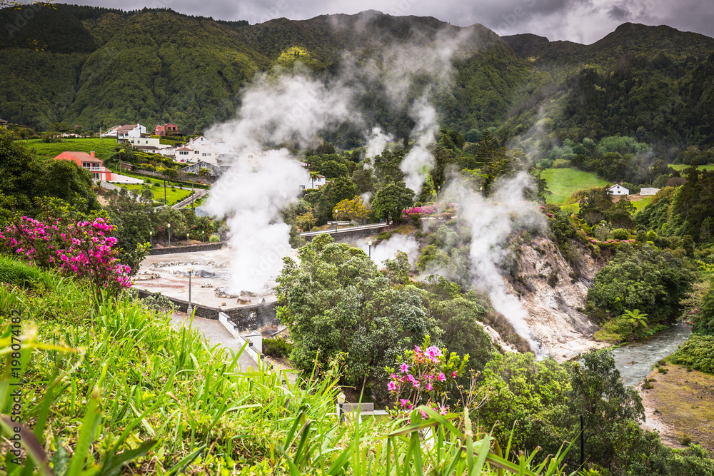 Hot spring waters in Furnas, Sao Miguel. Azores. Portugal