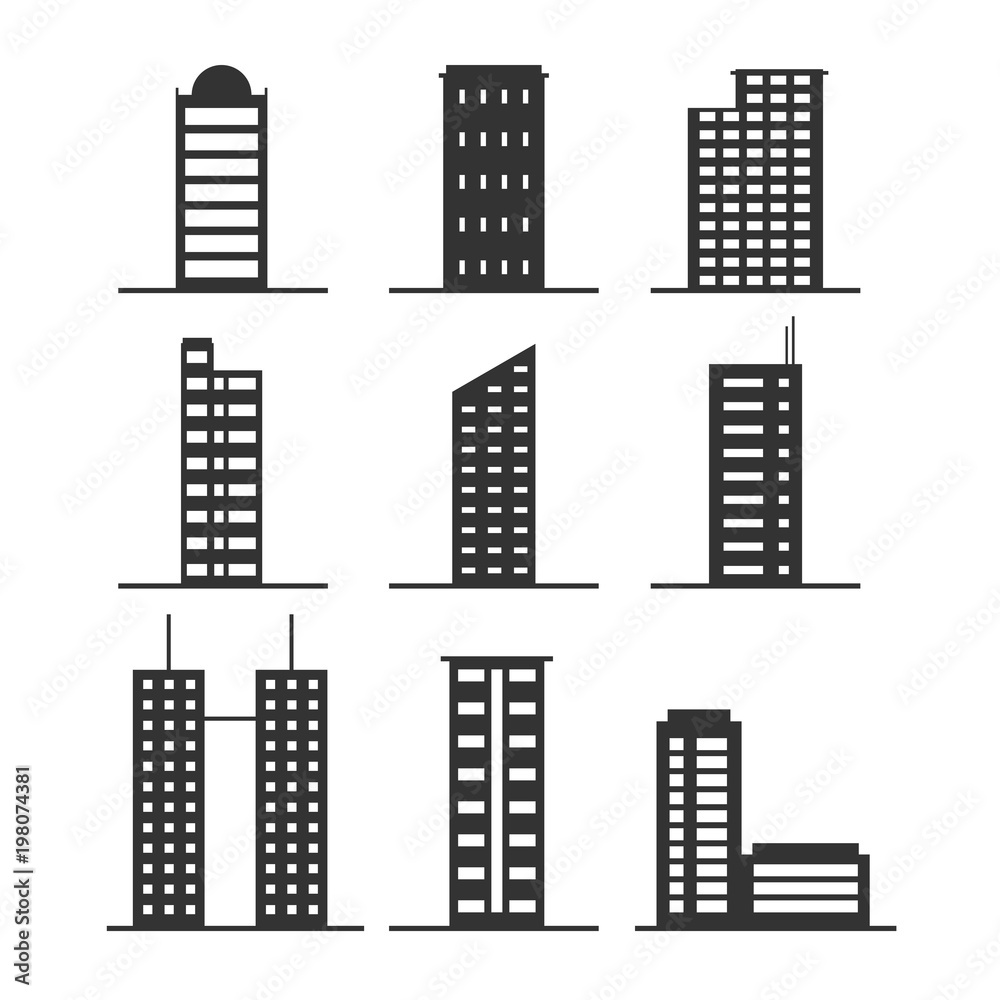 Set of Modern Office Tall Building for Icon, Infographic design.