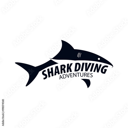 Diving Club. Emblem or logo with Shark. Vector illustration