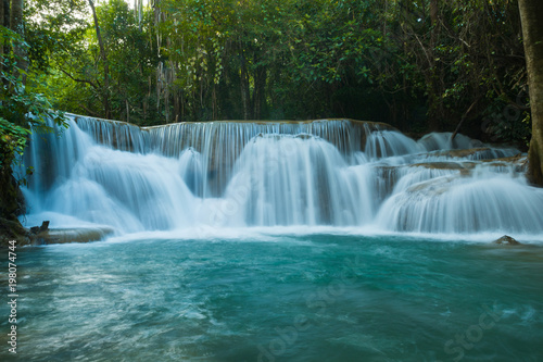 Huay Mae Khamin waterfalls in deep forest at Srinakarin National Park  Kanchanaburi  A beautiful stream water famous rainforest waterfall in Thailand