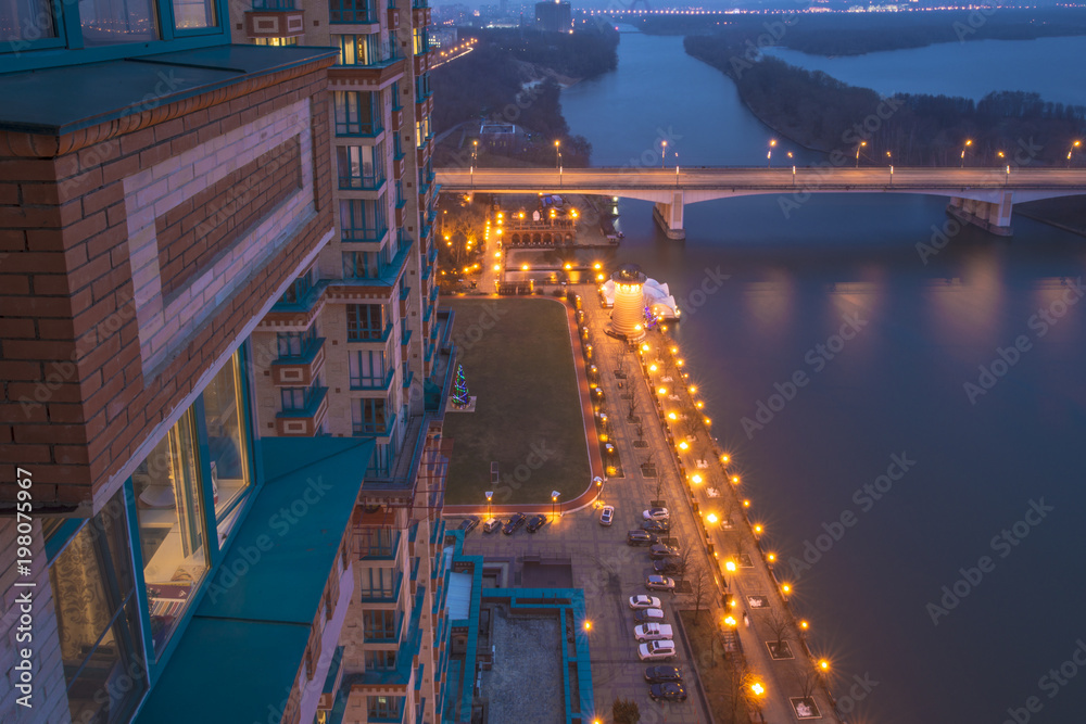 View of residential quarters in Moscow on a winter night
