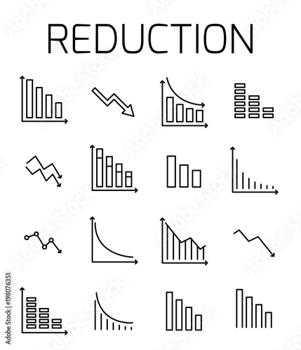 Reduction related vector icon set.