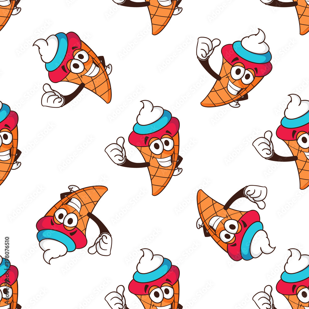 Ice cream cone seamless pattern with cream color of Russian flag isolated on white background. Mascot vector illustration. Perfect to use for printing on textile or gift wrap and wallpapers