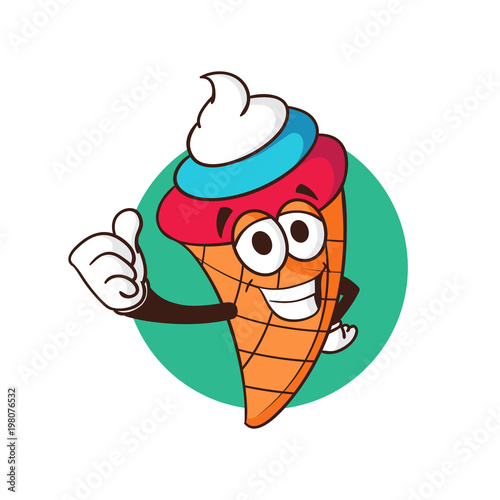 Ice cream cone cartoon character with cream color of Russian flag isolated on white background. Mascot vector illustration. Perfect to use in logo design, branding, and other creative projects