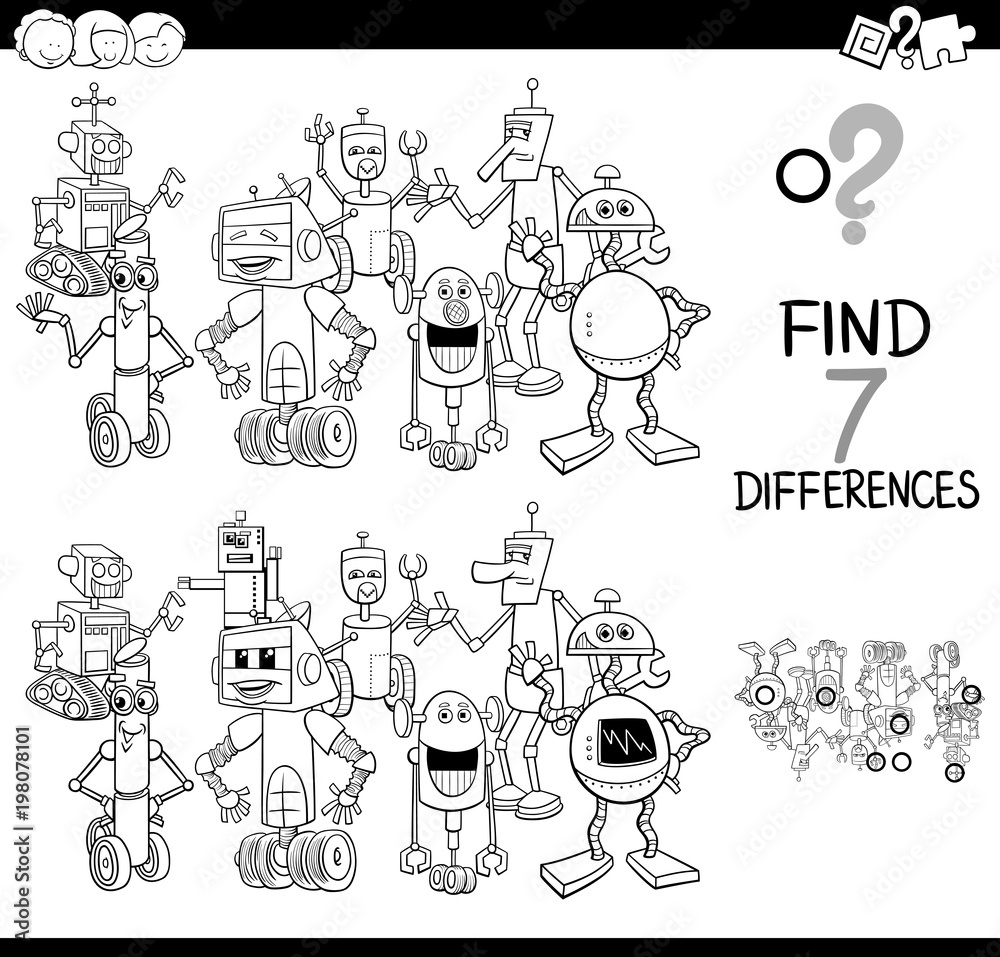 Obraz premium differences game with robot characters color book