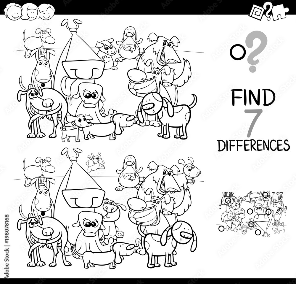 differences game with dogs coloring book