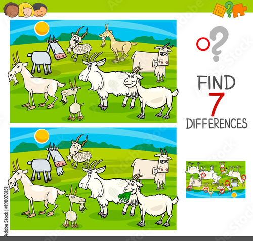 find differences game with goats animal characters