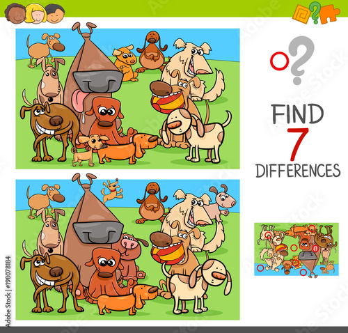 find differences game with dogs animal characters