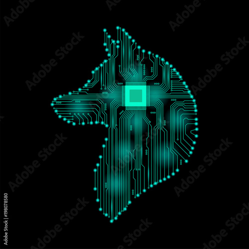 Dog in the form of an electronic circuit. Vector dog. Abstract technology.