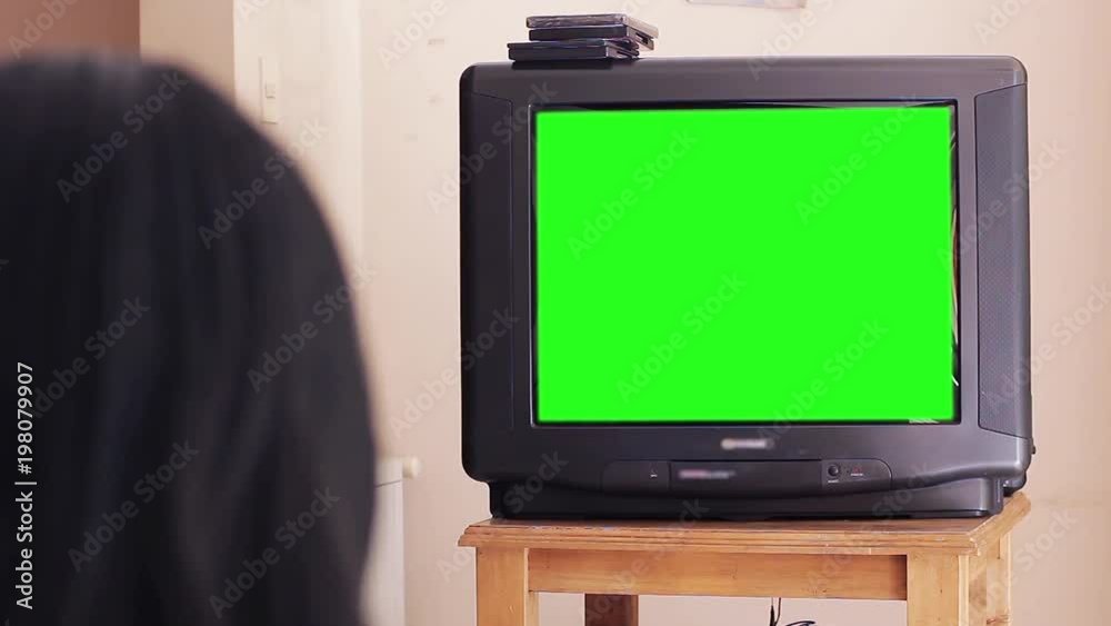 Watching Old Tv Green Screen. Zoom In. You can replace green screen with the footage or picture