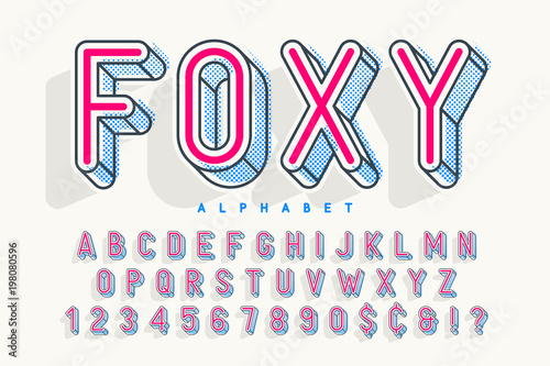 Condensed display font popart design, alphabet, letters and numb