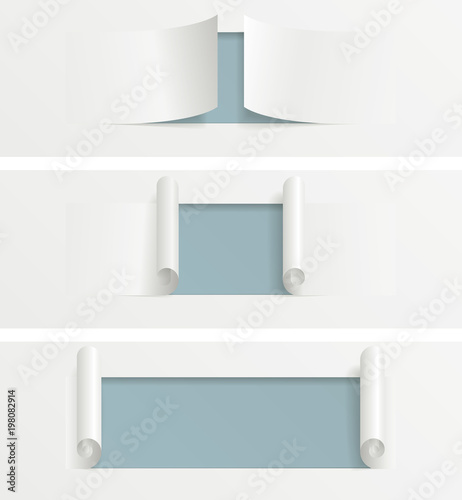 Ripped open paper. Vector illustration that mimics a torn paper with paper curl and space for text. Colors can be easily changed (2 global colors, one for the top sheet of paper and one for the back)