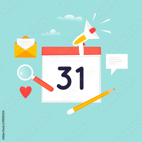Planning, scheduling, business, daily routine, personal time. Flat design vector illustration.
