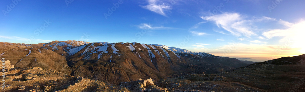 panorama of the mountains  until the mediterannée shot from a hill in Faraya Lebanon