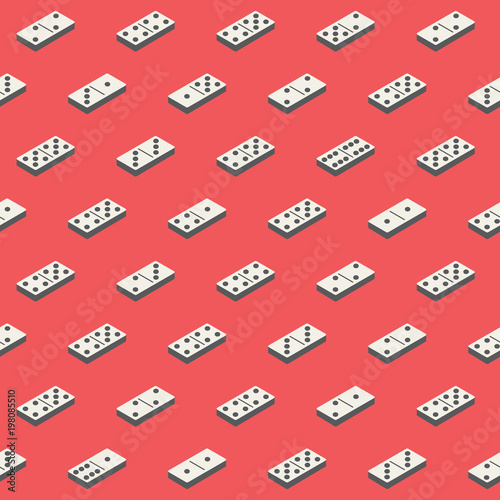 Seamless domino blocks vector pattern on red background.