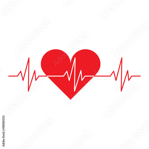 Red heart with heartbeat symbol on it, isolated vector icon.