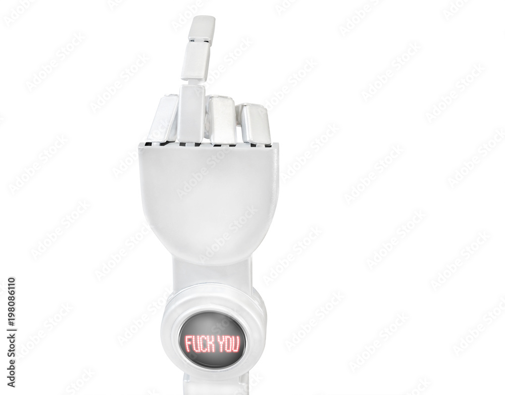 Robot hand / View of robot hand show middle finger on white background. Robot hand / View of robot hand show middle finger on white background.