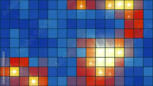 Mosaic Light Show Multi-Colored - Colorful Pixel Grid Video Background Loop /// A 16 by 9 grid showing organic lights movement. It‘s a lively and warming video background, great for music and shows.