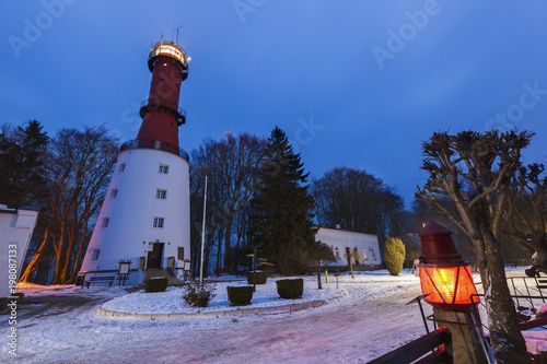 Lighthouse in Rozewie at sunset photo