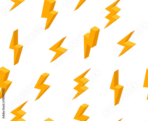Set of seamless lightning on a white background. Isometric 3d