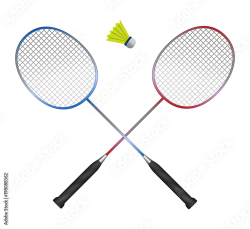 Vector crossed badminton rackets with shuttlecock