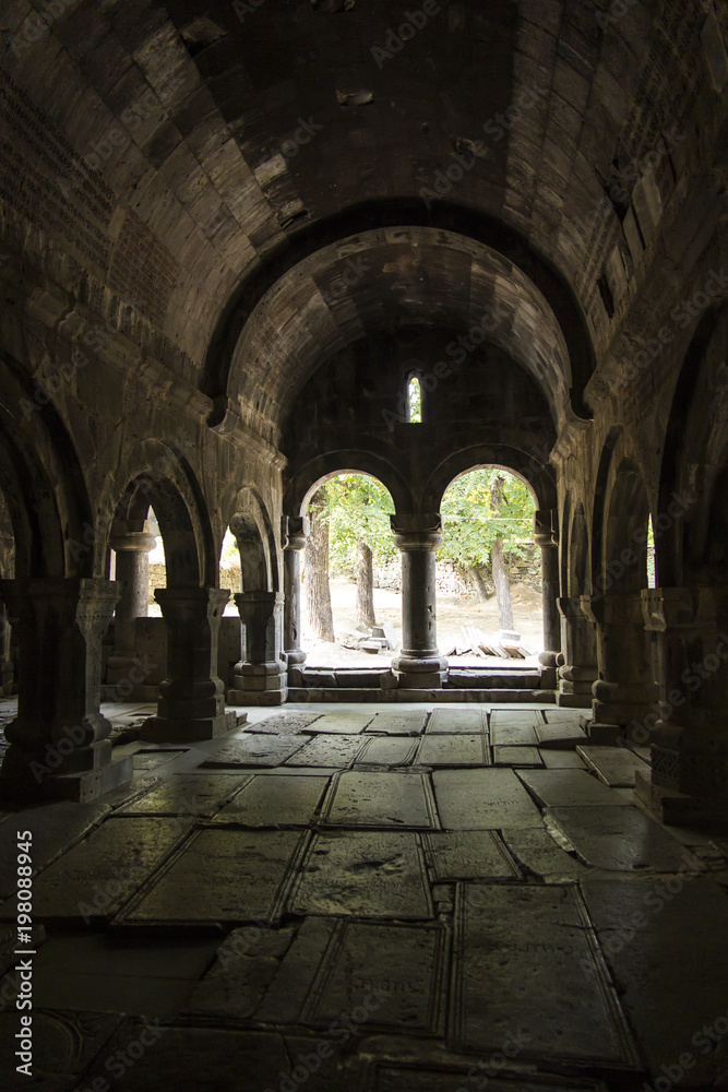 Sanahin, Armenia, September 20, 2017: Medieval tombstones in the Sanahin monastery in Armenia