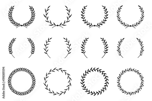 Collection of different laurel wreaths. Hand drawn vector round frames for invitations, greeting cards, quotes, logos, posters and more. Vector