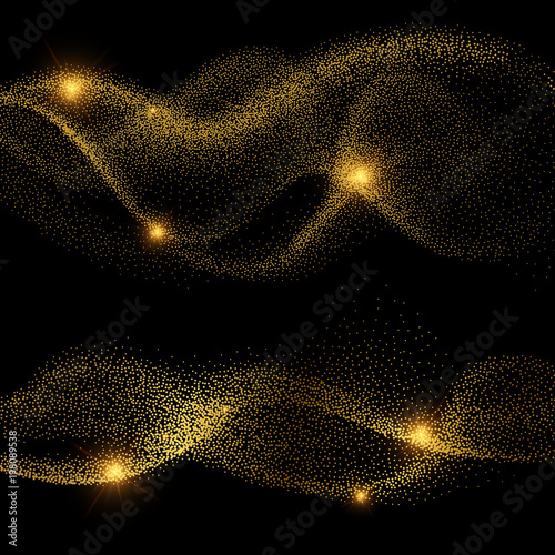 Abstract golden shiny smokey wave vectors