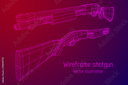 Shotgun rifle hunting carbine wireframe low poly mesh vector illustration
