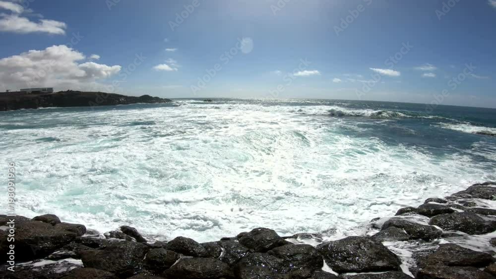 Vulkanstrand, Vulkaninsel, Westküste, Wellen,. Brandung, Fuerteventura, Atlantik, Meer, 4K